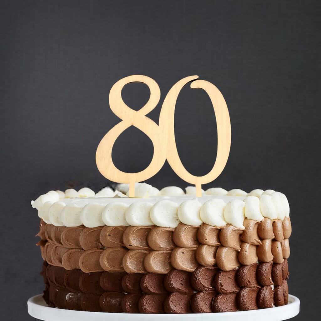 Happy 80th Birthday Cake Topper - Gold '80' Number Sequins Decoration With Bamboo Stick