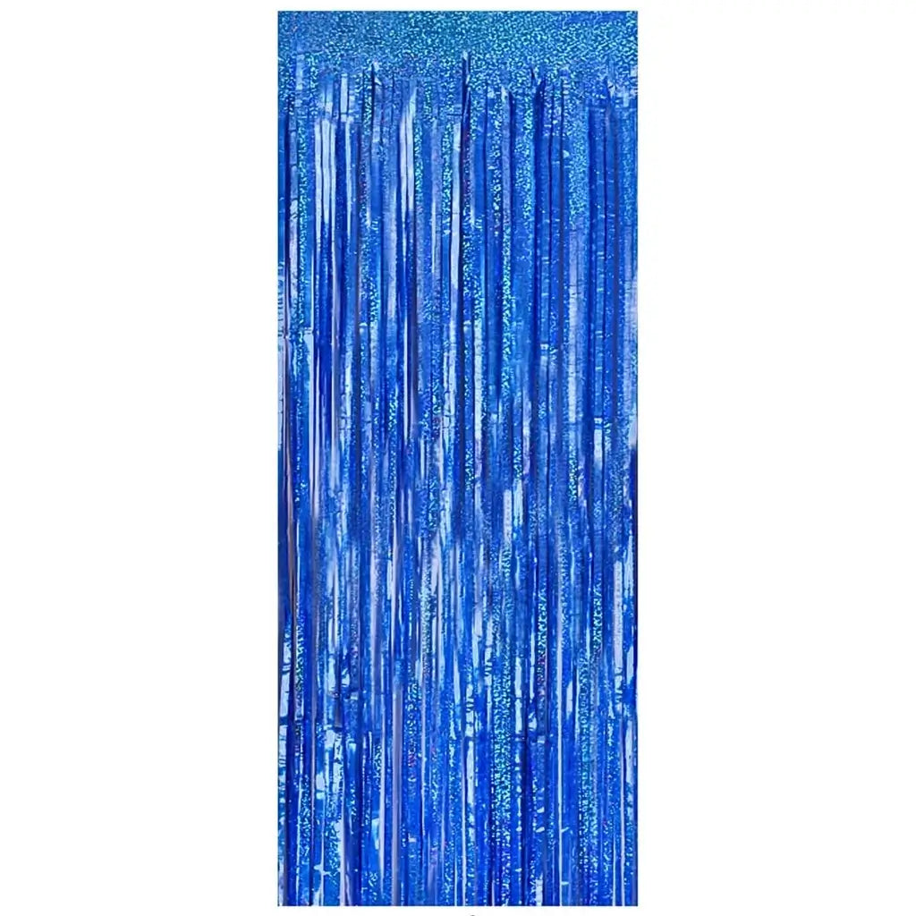 blue laser glitter tinsel foil fringe curtain for birthday decorations