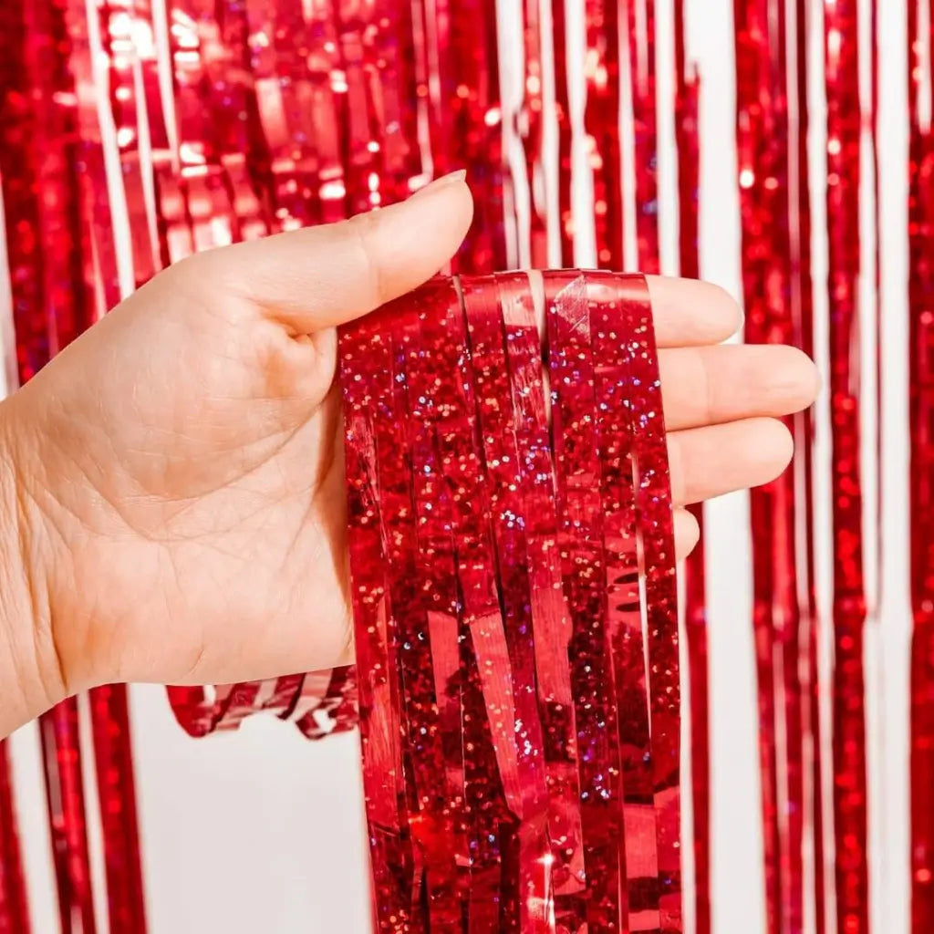 laser glitter red tinsel curtain for birthday and wedding photo backdrop