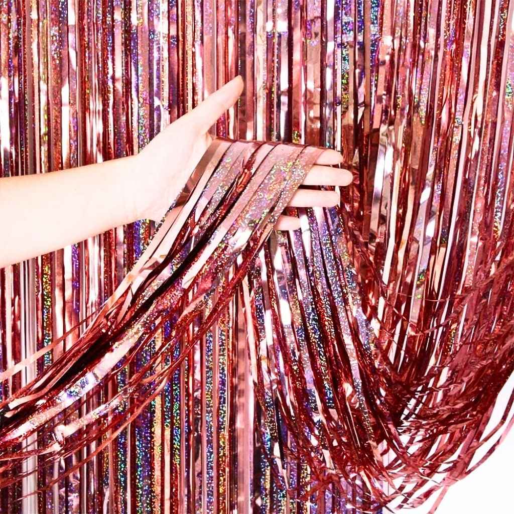 metallic rose gold party curtain backdrop for event decoration