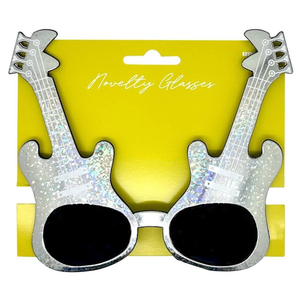 Silver Guitar Shaped Plastic Novelty Glasses