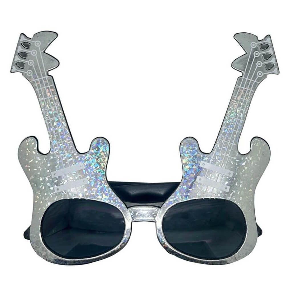 Silver Guitar Shaped Novelty Glasses Music Dance Party Accessories