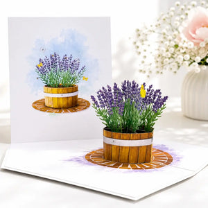 Lavender Flowers in Wooden Bucket 3D Card