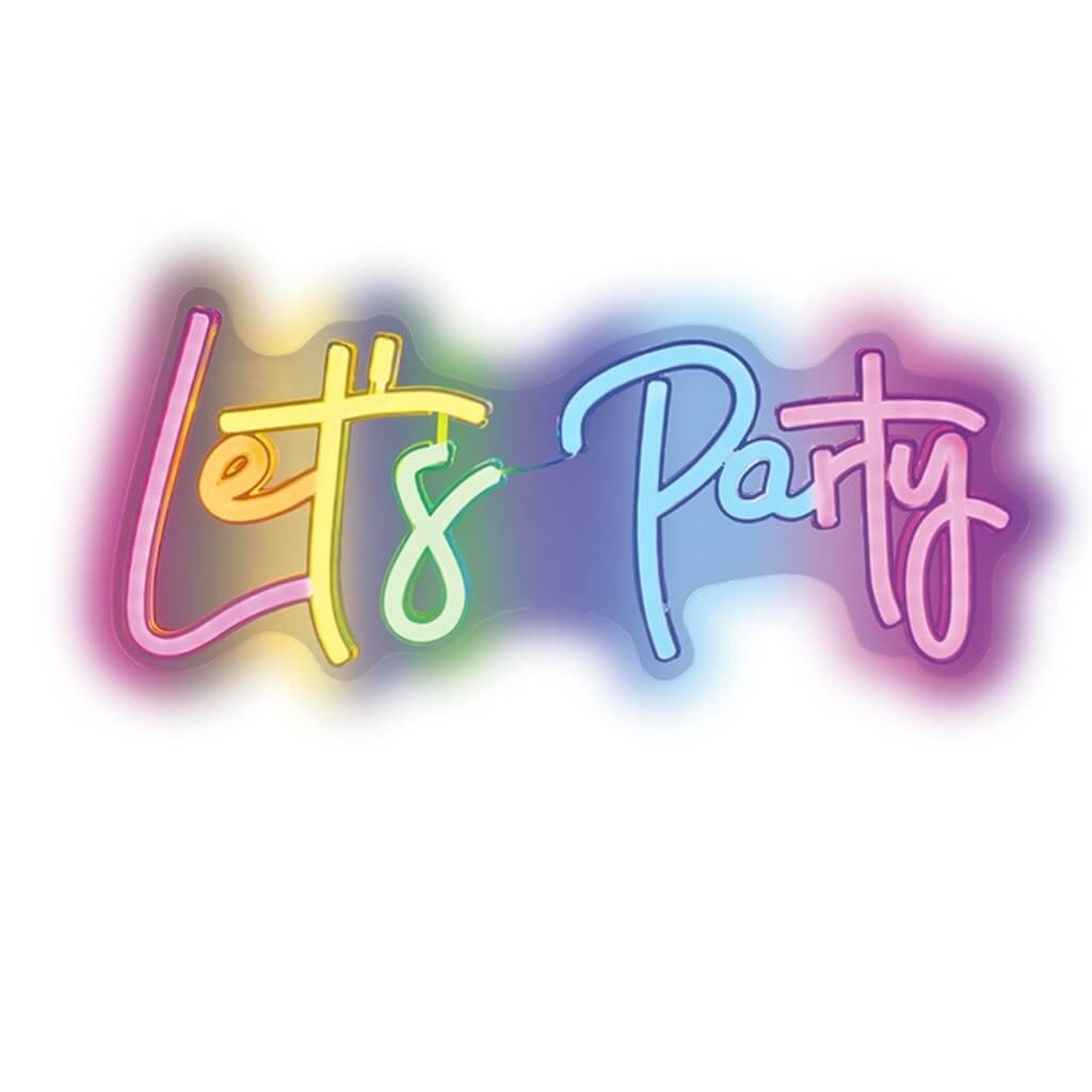 Rainbow LED Let's Party neon light wall sign.