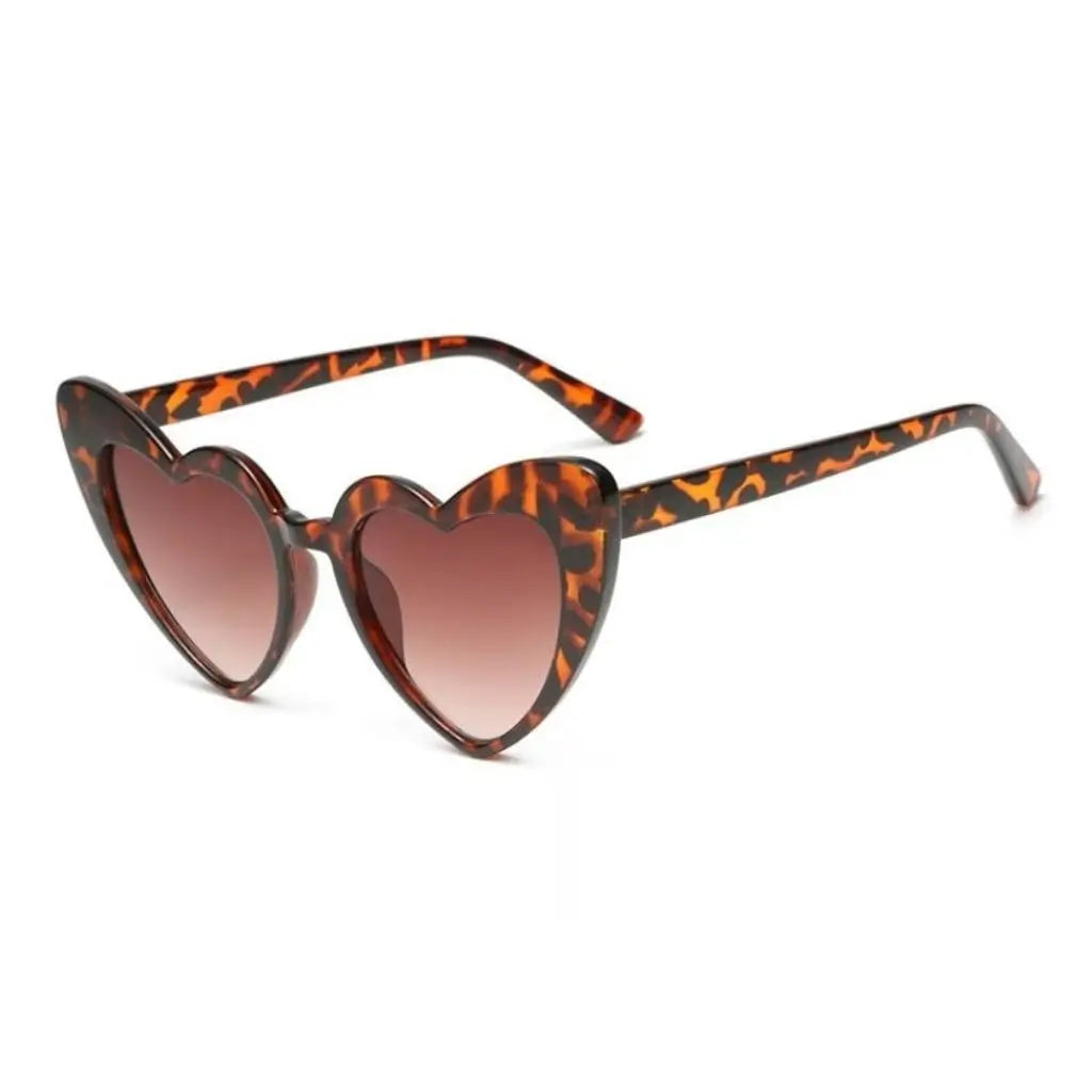 Leopard Heart Shaped Cat Eye Plastic Sunglasses