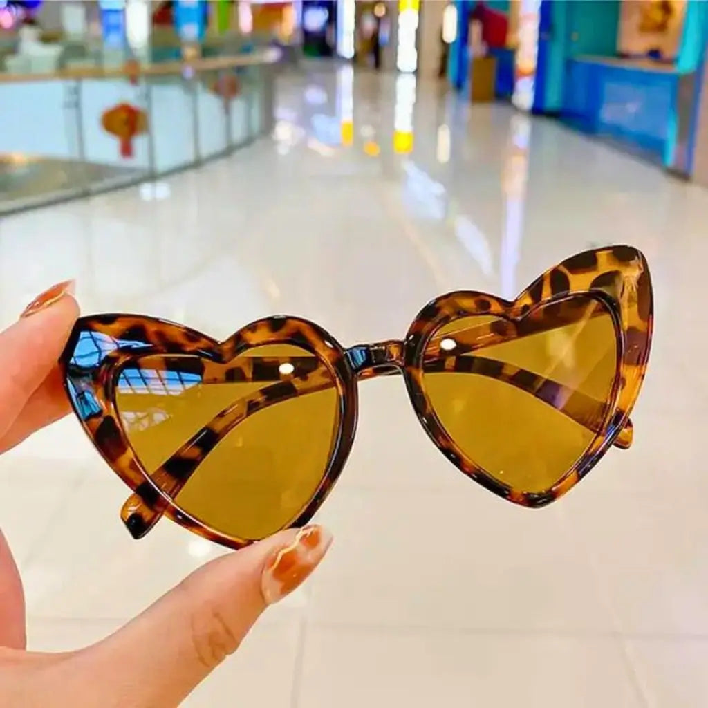 Leopard Heart Shaped Cat Eye Plastic Sunglasses