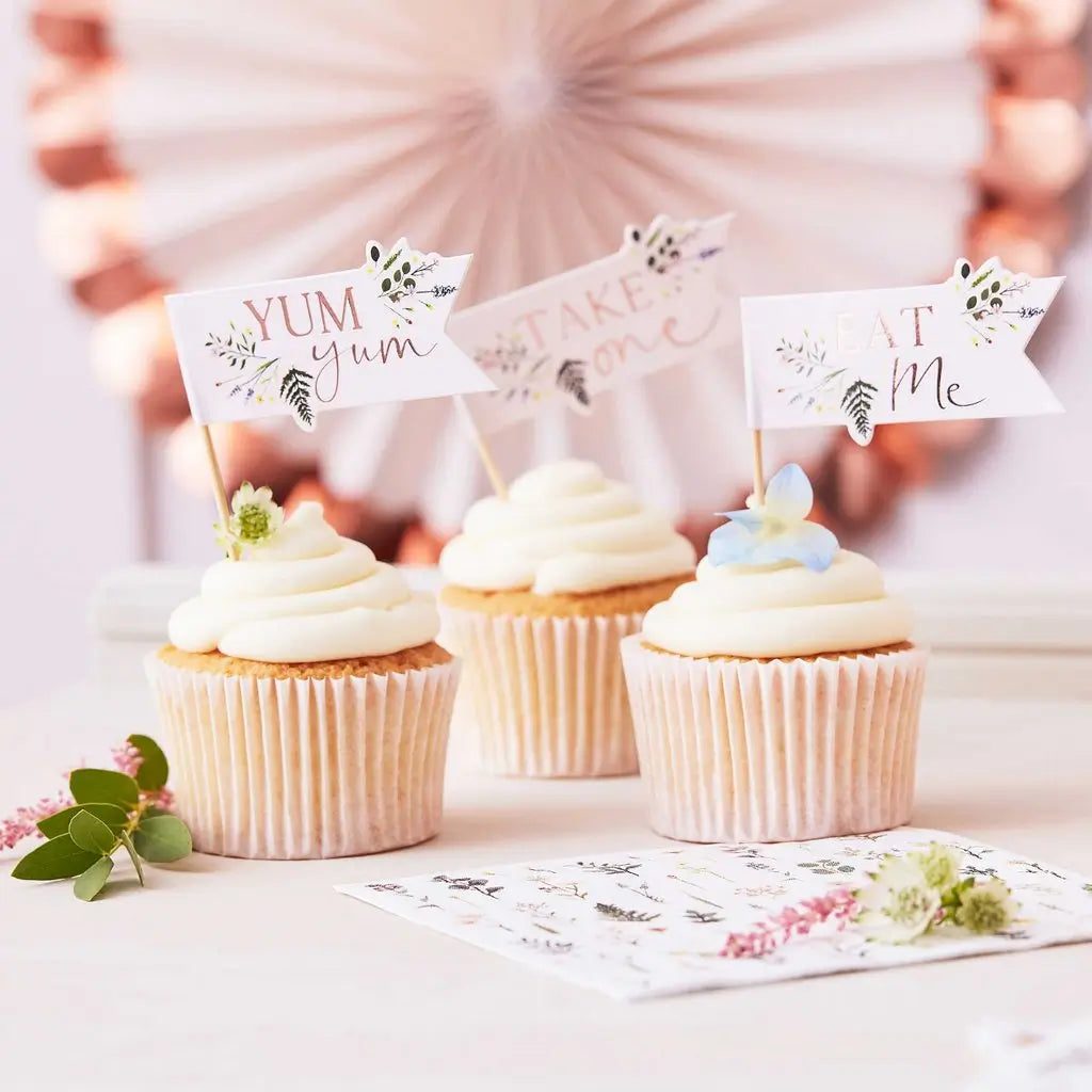 Let's Partea Afternoon Tea Floral Cupcake Toppers 12pk