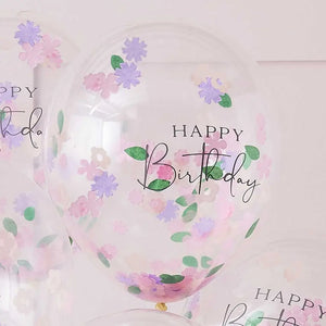 Floral Confetti Happy Birthday Balloons 5pk