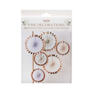 Rose Gold Floral Fan Tea Party Decorations 6pk