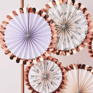 Rose Gold Floral Fan Tea Party Decorations 6pk