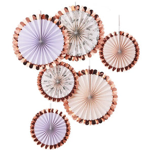 Rose Gold Floral Fan Tea Party Decorations 6pk