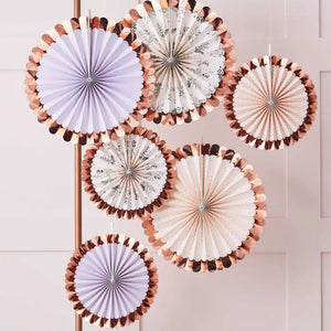 Rose Gold Floral Fan Tea Party Decorations 6pk