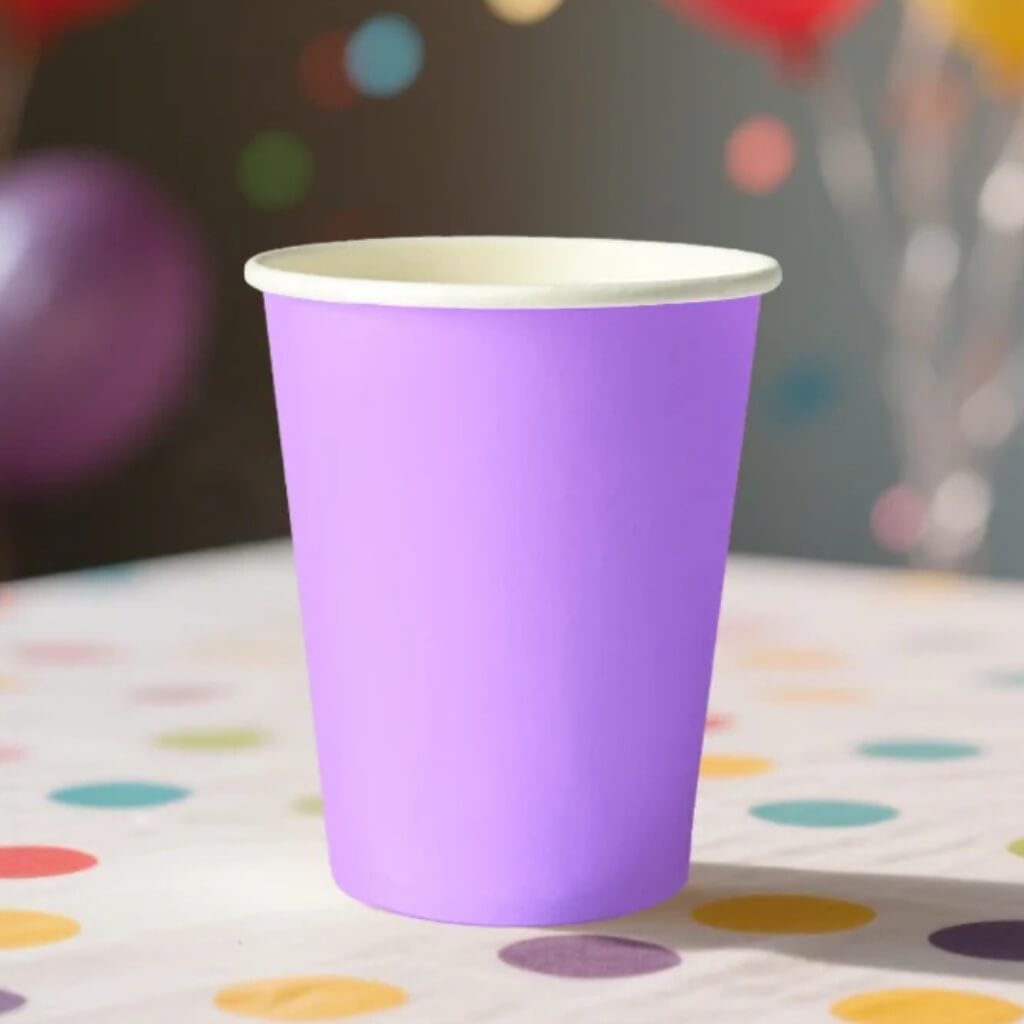 Pack of 12 266ml light purple paper cups for parties and events