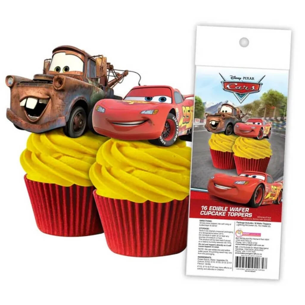 Disney Cars Lightning McQueen and Mater edible wafer cupcake toppers 16 piece pack.