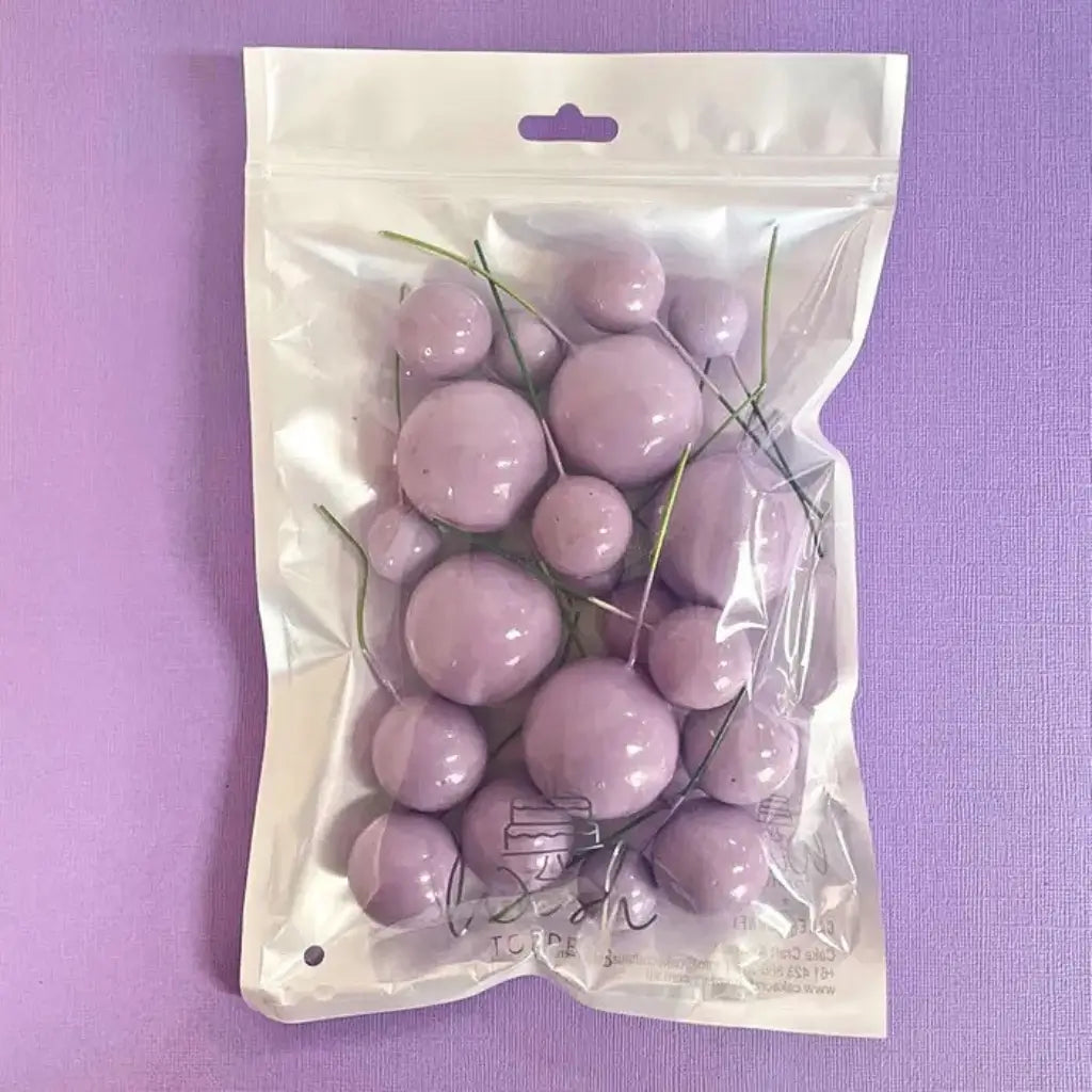 Lilac foam ball cake toppers with stems