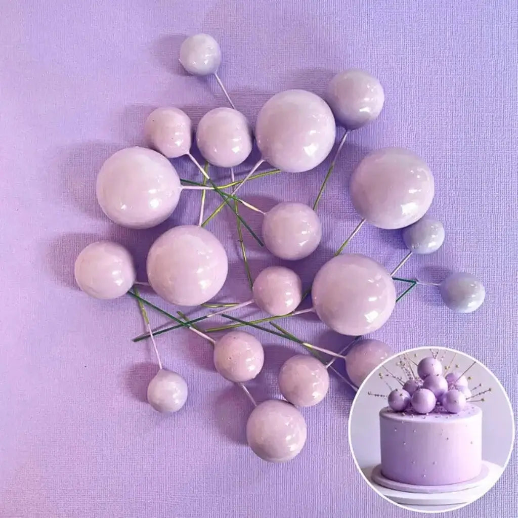 Lilac deco foam ball cake topper set