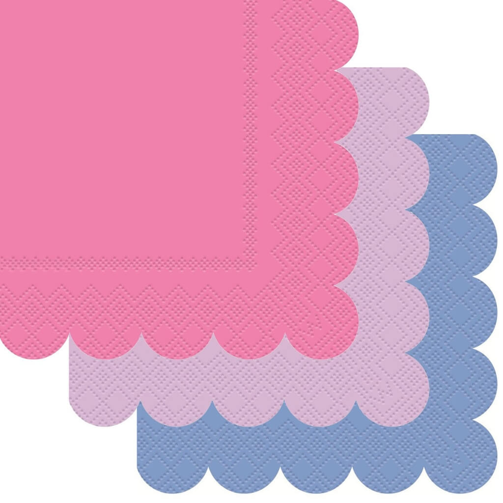 Lilac Purple Pink Scalloped Edge Beverage Napkins 16pk