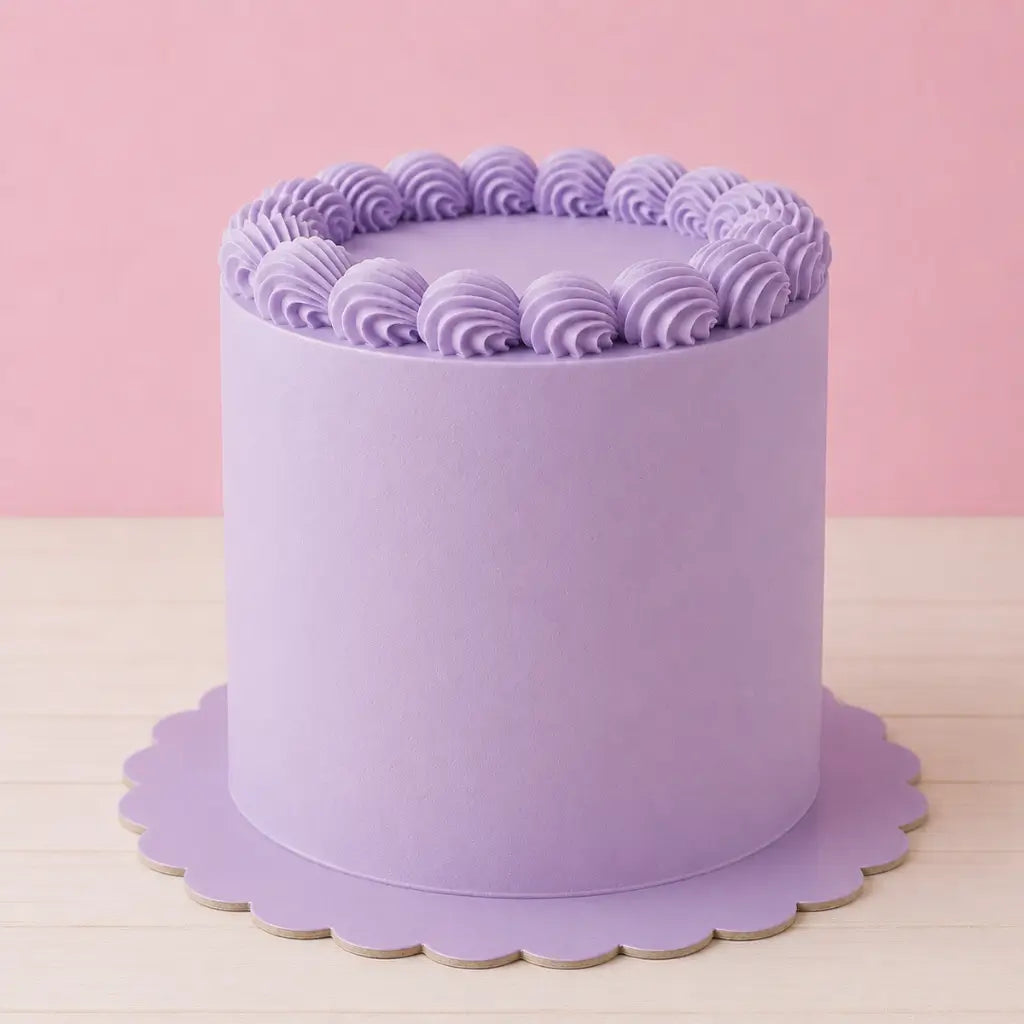 Lilac scalloped display board for wedding and celebration cakes