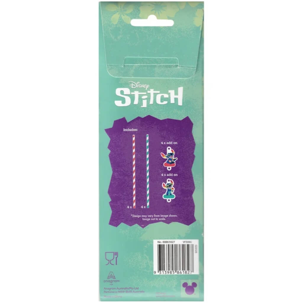 Pack of 8 Lilo & Stitch Paper Straws – Disney Party Drink Accessories