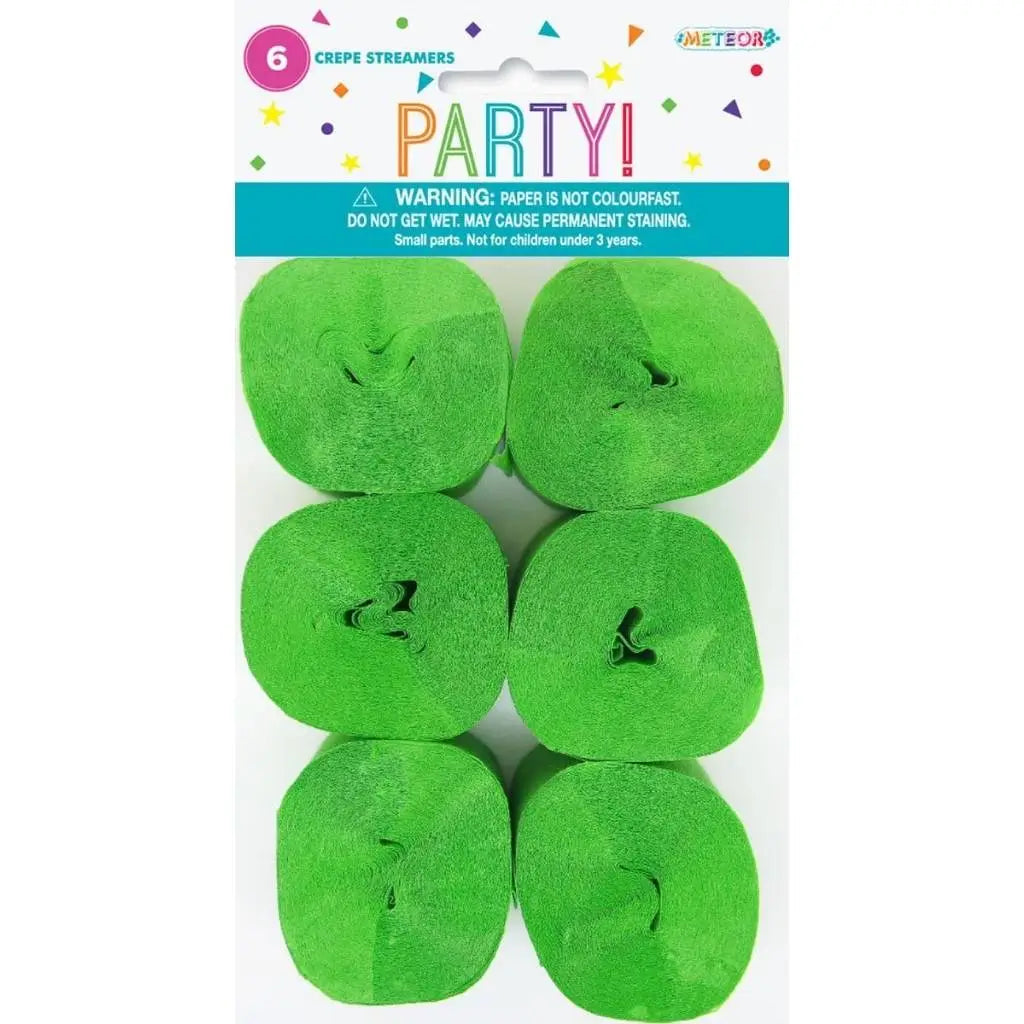 Lime green crepe streamers 6 pack for party decorations