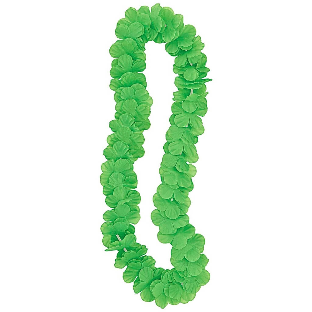 Lime green Hawaiian flower lei necklace tropical luau party accessory