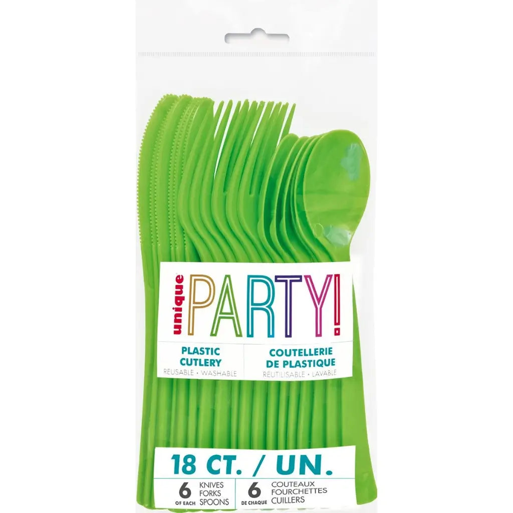 Lime Green Reusable Plastic Cutlery Set 18pk