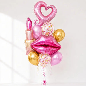 Lipstick, Red Lip, Heart Hook Foil Confetti Latex Balloon Bouquet 9pk