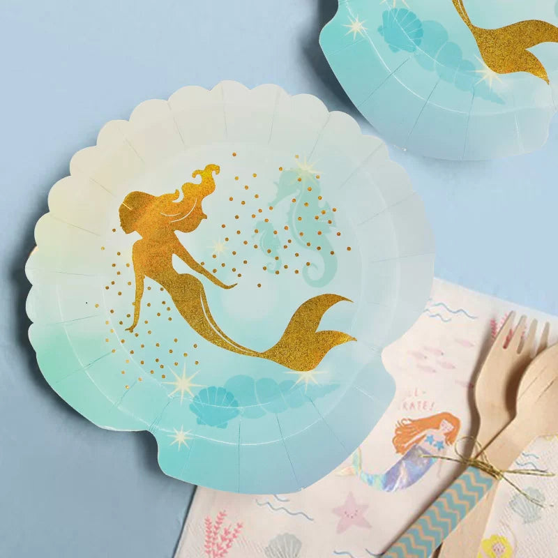 Little Mermaid Shell Shaped Plates 8pk