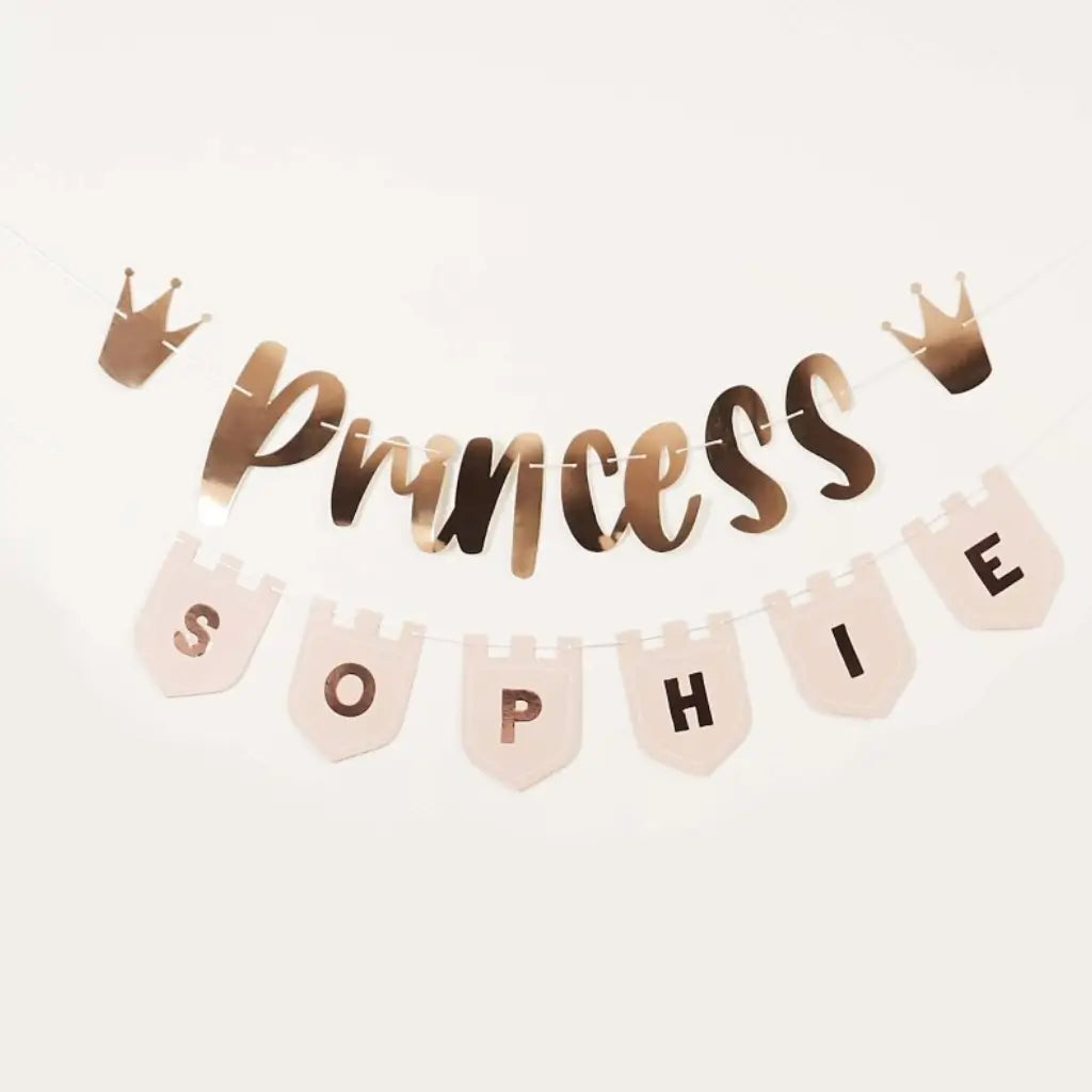 Little Princess personalised pink card banner 2.2m with rose gold stickers