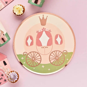 pack of 8 Little Princess carriage paper plates with rose gold foil details