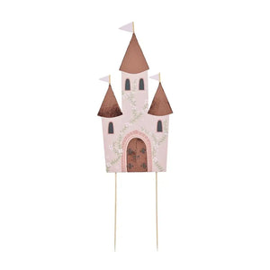 Pink castle cake topper for princess or fairytale-themed celebration