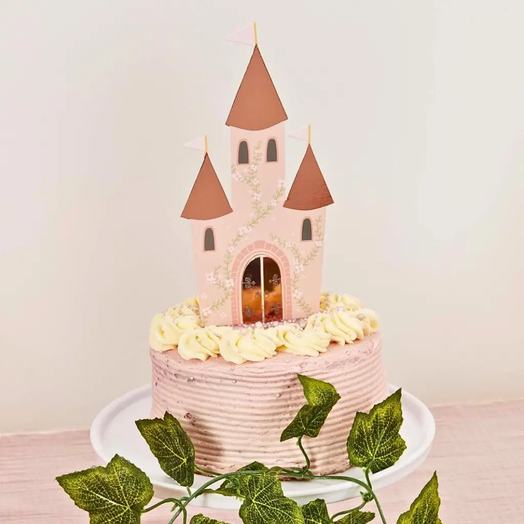 Little Princess pink castle card cake topper for girls’ birthday party