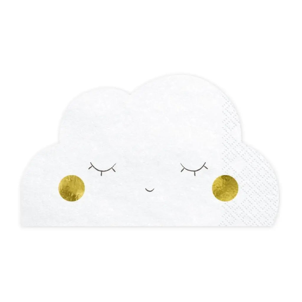 Little Star Sleeping Cloud Shaped Napkins White & Gold 20 Pack