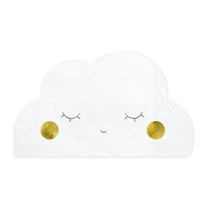 White sleeping cloud shaped paper napkins with gold foil cheeks
