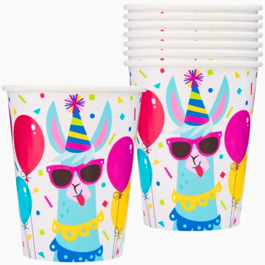 Llama Birthday Paper Cups 270ml 8pk