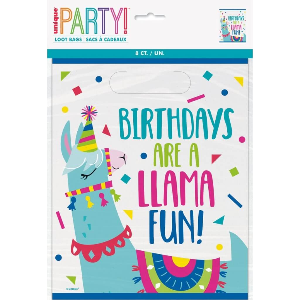 Llama Birthday Plastic Loot Bags 8pk