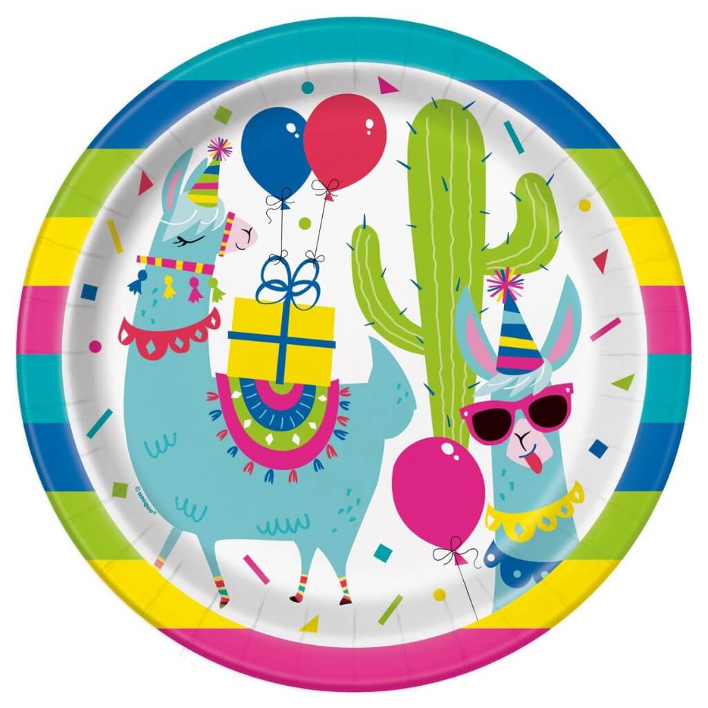 Llama Birthday Large Paper Plates 23cm 8pk