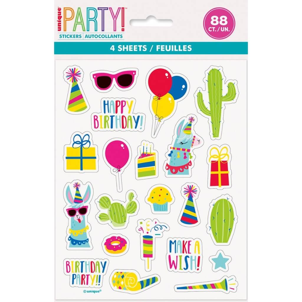 Llama Birthday Sticker Sheets 4pk