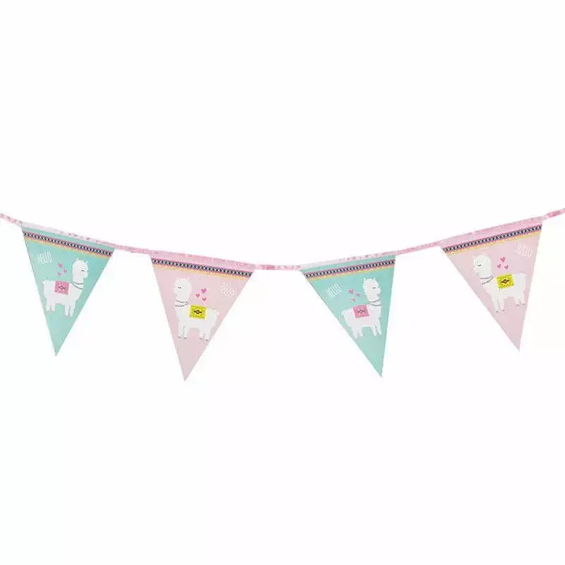 Pink Blue Llama Paper Flag Bunting 3m