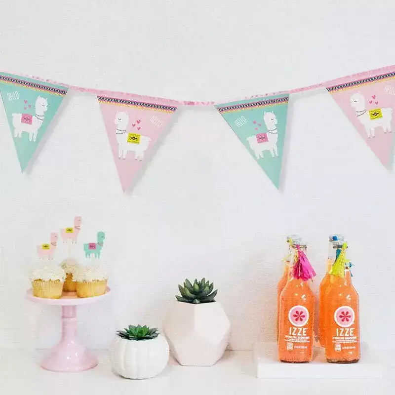 Pink Blue Llama Paper Flag Bunting 3m