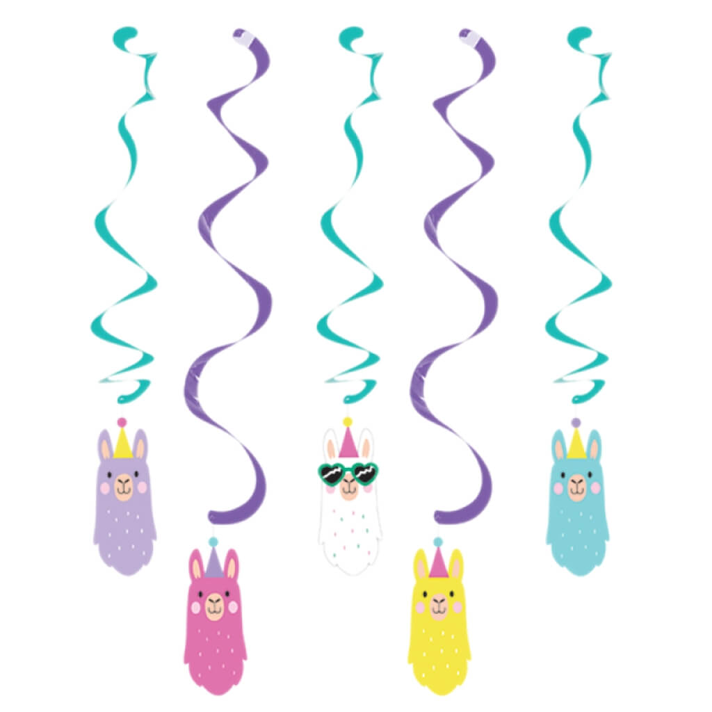 Pack of 5 Llama Hanging Swirls – Colourful Party Dizzy Danglers