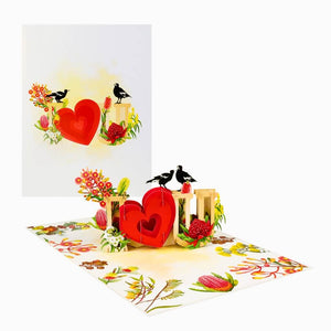 I Love You 3D Magpie couple pop-up greeting card