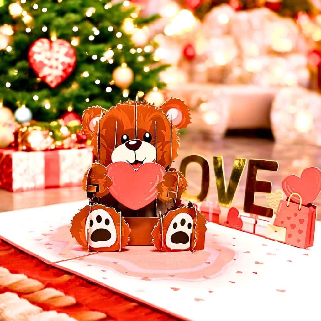 Brown Teddy Bear Holding Love Heart Valentine's Day Card