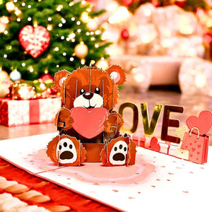 Brown Teddy Bear Holding Love Heart Valentine's Day Card