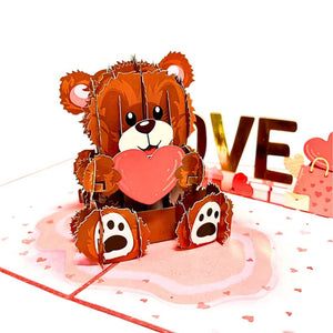 Brown Teddy Bear Holding Love Heart Valentine's Day Card