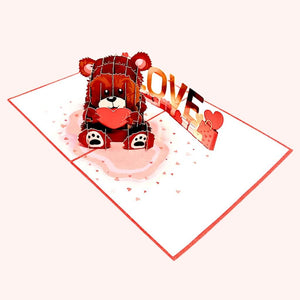 Brown Teddy Bear Holding Love Heart Valentine's Day Card