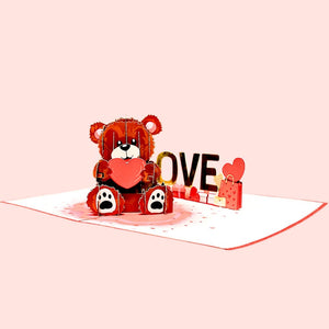 Brown Teddy Bear Holding Love Heart Valentine's Day Card