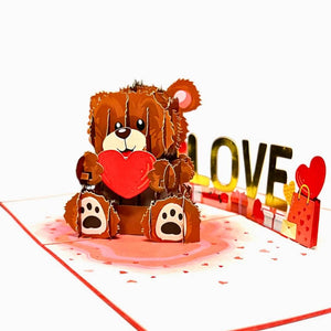 Brown Teddy Bear Holding Love Heart Valentine's Day Card