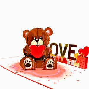 Brown Teddy Bear Holding Love Heart Valentine's Day Card