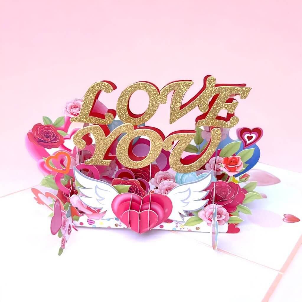 LOVE YOU in Sweetheart Rose Garden 3D Pop Up Card